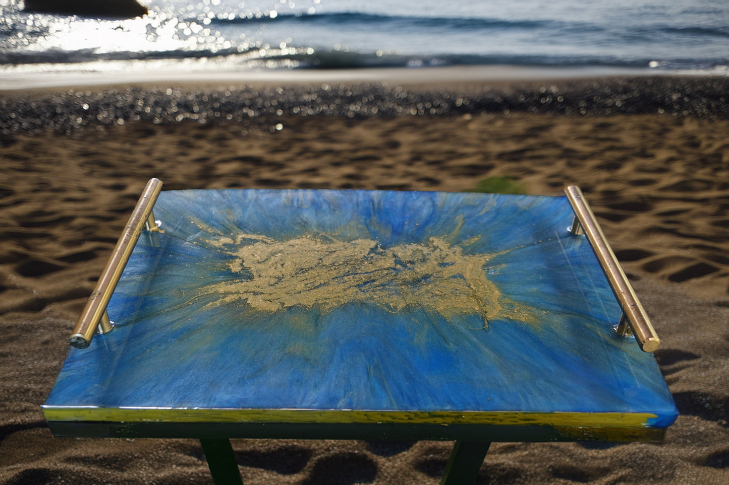 Stunning Blue and Gold Resin Tray