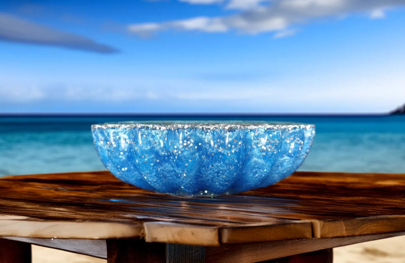 Resin Shell Bowl - Stunning Silver & Blue Bling Decor