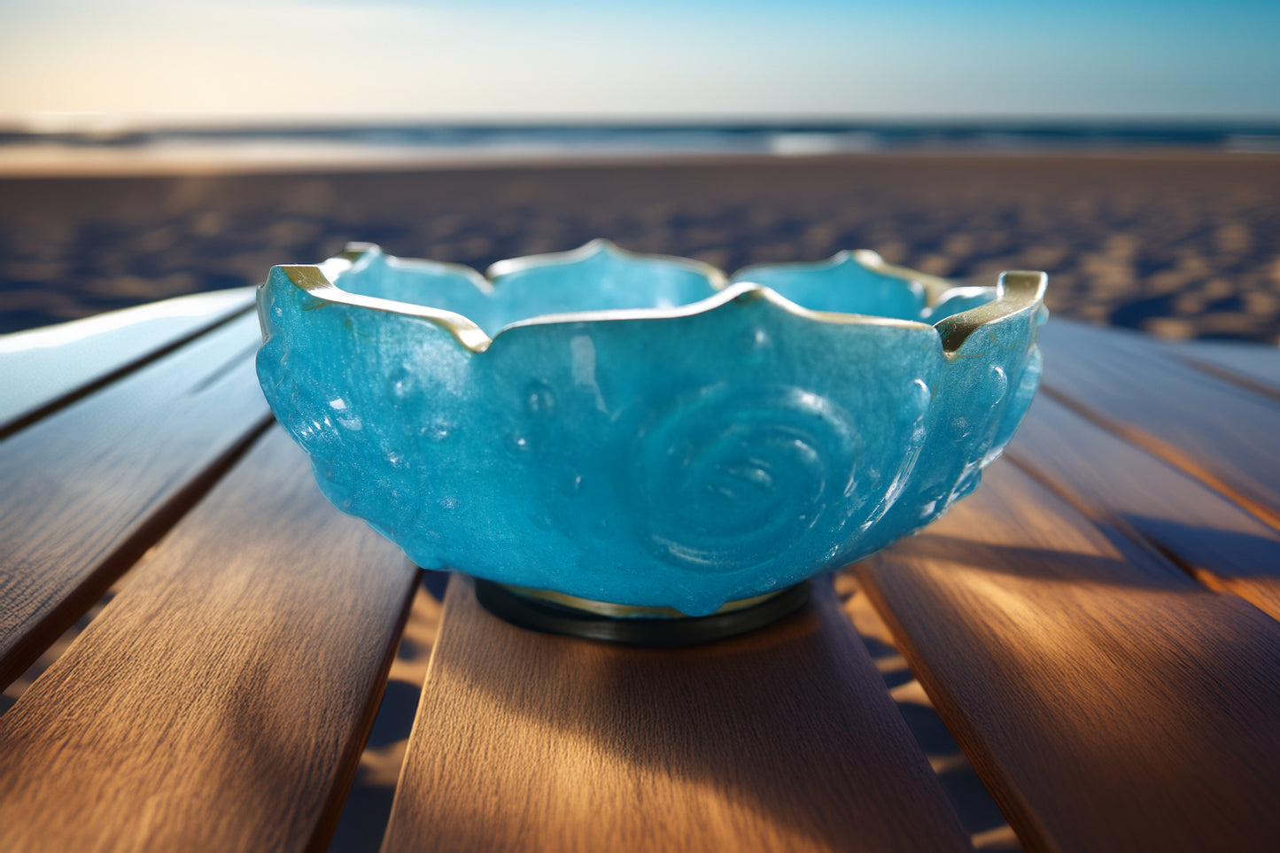 Aqua and Gold Pattern Bowl - Elegant Serving Dish