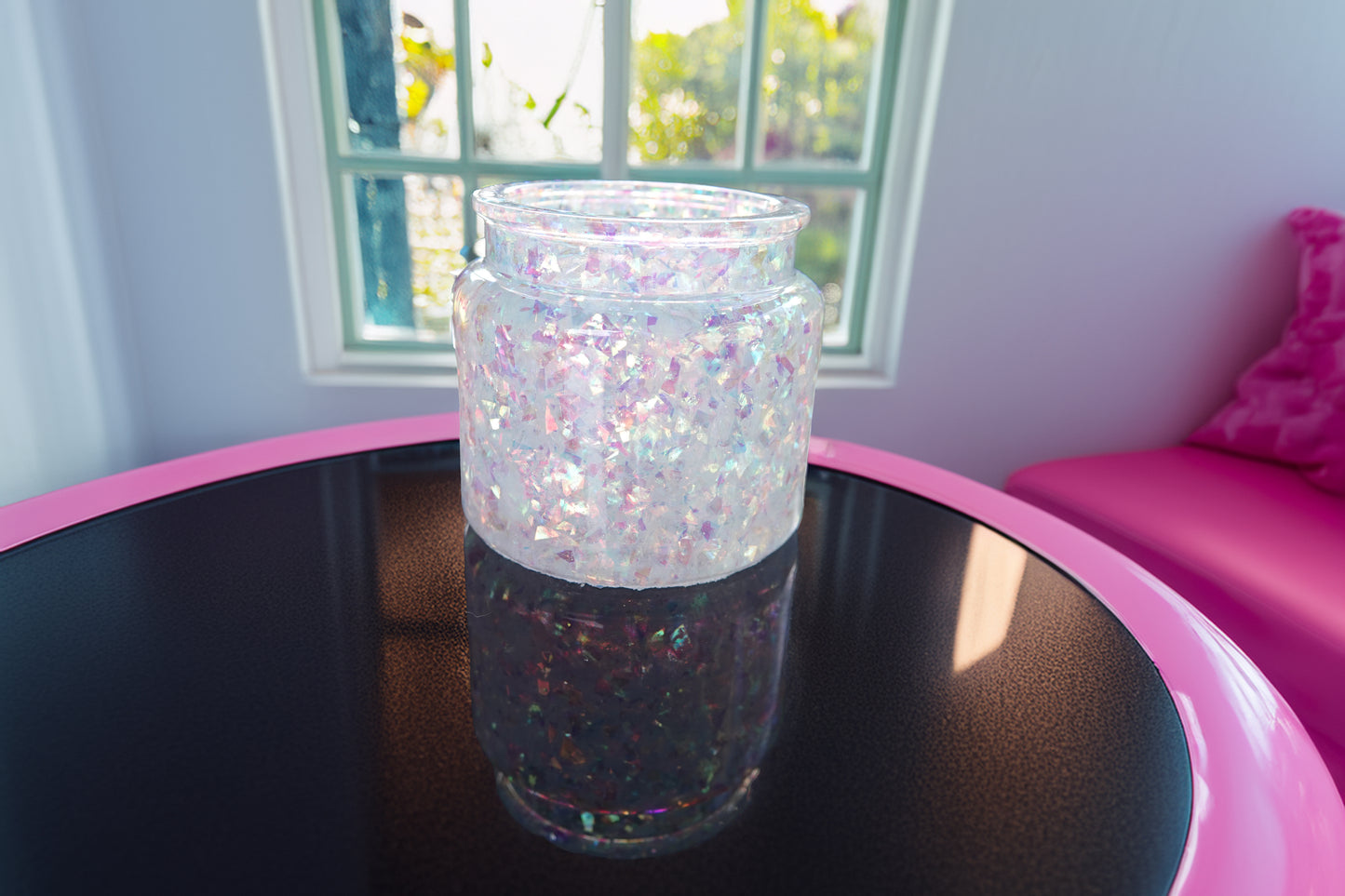 Vibrant 70x70mm Resin Color Jars with Dazzling Speckles